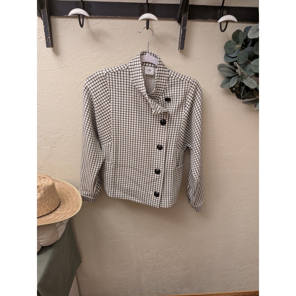 Cabi Womens Black White Plaid Button Up Blazer Jacket Top XS
